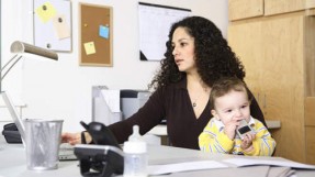 mom working at home with child